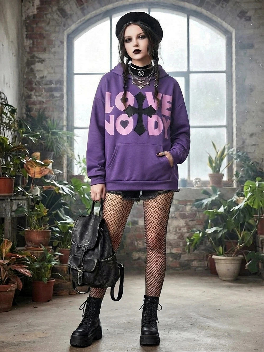 Graphic LOVE NBDY VIGILANTE HOODIE Purple Hoodie Size Medium
